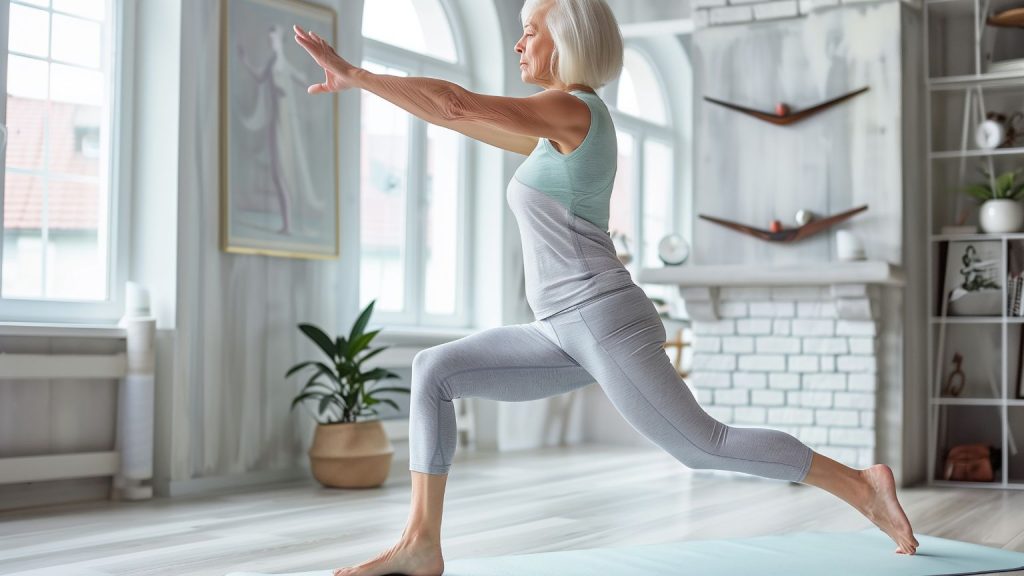 Mujer mayor practicando yoga en clase suave | Clases de yoga en Logroño