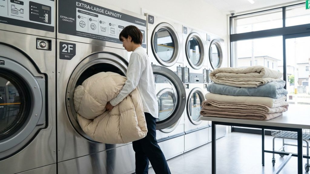 ¿Qué es una lavandería con máquinas grandes y cómo funciona?