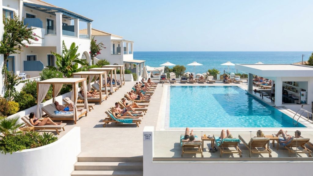 What defines an adults-only hotel in Kavos for travelers?