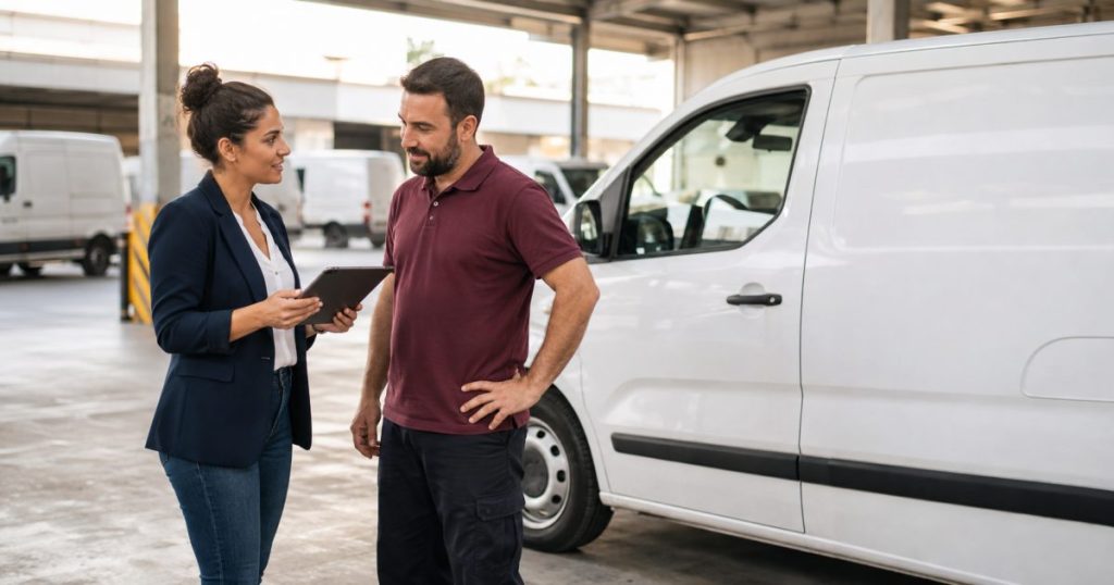 Escena de planificación de una flota de vehículos de empresa